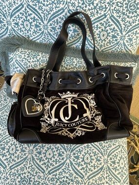 Juicy Couture Black and Silver Logo Tote with Heart Charm
